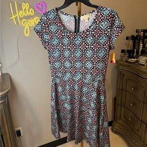 Michael Kors Blue and Black Fit and Flare Mini Dress